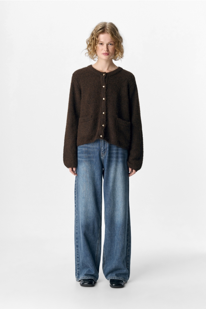 OBJSAGGIA RE L/S KNIT CARDIGAN NOOS 23046886 SEAL BROWN/MELANGE